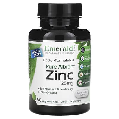 Emerald Laboratories Pure Albion, цинк, 25 mg, 90 вегетарианских капсул