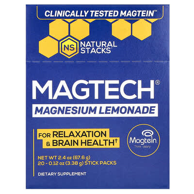 MagTech® Magnesium, Lemonade, 20 стиков, 0.12 oz (3.38 g) каждый