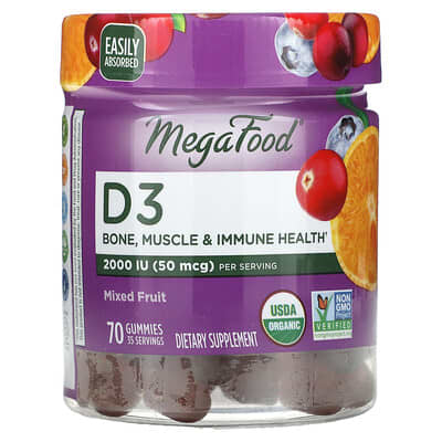 D3, Mixed Fruit, 70 жевательных конфет (25 mcg (1,000 IU) на конфету)