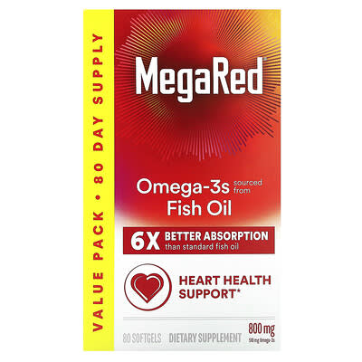 MegaRed Omega-3 рыбий жир, ваниль, 800 mg, 80 мягких капсул
