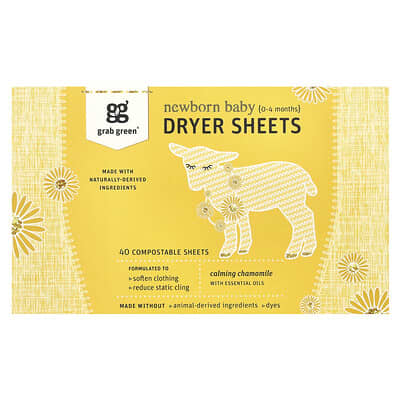 Grab Green Newborn Baby Dryer Sheets, 0-4 Months, 40 компостируемых листов