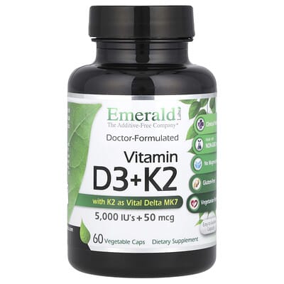 Витамин D3 + K2, 60 вегетарианских капсул