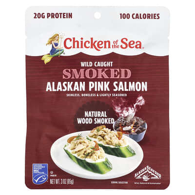 Wild Caught Smoked Alaskan Pink Salmon, Natural Wood Smoked, 3 oz (85 g)