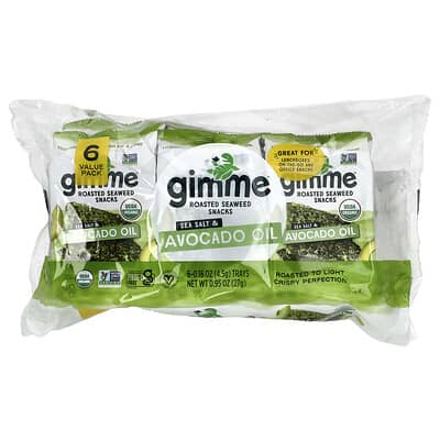 Roasted Seaweed Snacks, Sea Salt & Avocado Oil, 6 Trays, 0.16 oz (4.5 g) Each