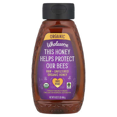 Мед органический Wholesome Sweeteners Raw + Unfiltered, 16 oz (454 g)