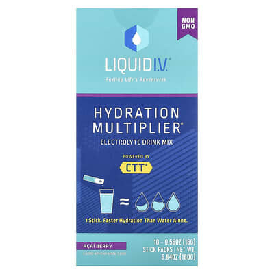 Liquid I.V. Hydration Multiplier®, Electrolyte Drink Mix, Acai Berry, 10 стиков, 0.56 oz (16 g) каждый