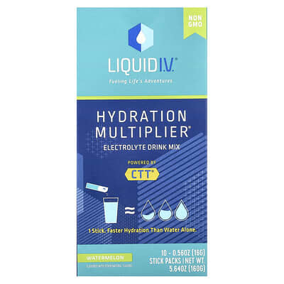 Электролитный напиток Liquid I.V. Hydration Multiplier®, арбуз, 10 пакетиков, 0.56 oz (16 g) каждый