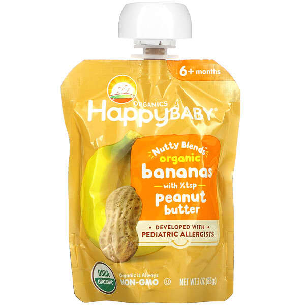 Happy Baby®, Nutty Blends™, 6+ Months, Organic Bananas with 1/2 tsp Peanut Butter, 3 oz (85 g)