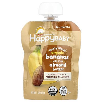 Happy Baby®, Nutty Blends™, 6+ Months, Organic Bananas with 1/2 tsp Almond Butter, 3 oz (85 g)