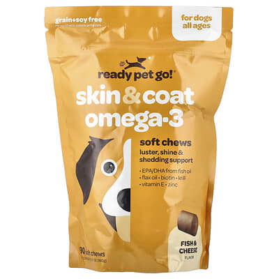 Omega-3 Skin & Coat для собак, для всех возрастов, Fish & Cheese, 90 мягких жевательных капсул, 12.7 oz (360 g)