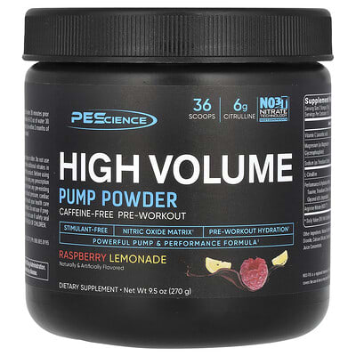 High Volume, Pump Powder, Caffeine Free, Raspberry Lemonade, 9.5 oz (270 g)