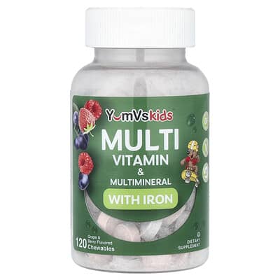 YumVs Kids™ Мультивитамины с железом, виноград и ягоды 120 жевательных таблеток