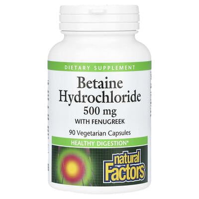 Betaine Hydrochloride with Fenugreek, 500 mg, 90 вегетарианских капсул