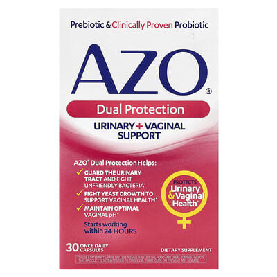 AZO Dual Protection, поддержка мочеполовой системы, 30 капсул на один прием