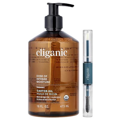 Набор для ресниц и бровей Cliganic Dose of Intense Moisture™, органическое касторовое масло, 16 fl oz (473 ml)