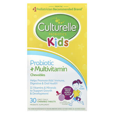 Детские жевательные витамины Probiotic + Multivitamin, 3+ года, Natural Fruit Punch, 30 шт