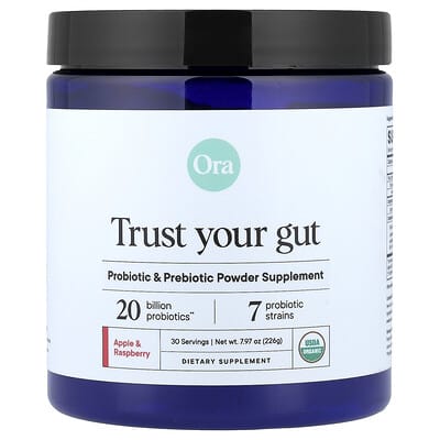 Ora Trust Your Gut, пробиотическая и пребиотическая порошковая добавка, органическое яблоко и малина, 7.97 oz (226 g)