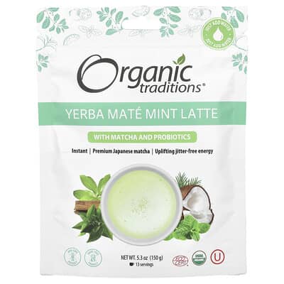Yerba Mate Mint Latte с матча и пробиотиками, 5.3 oz (150 g)