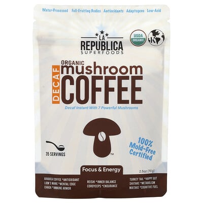 Organic Mushroom Coffee, Decaf Instant with 7 Mushrooms, 2.5 oz (70 g)