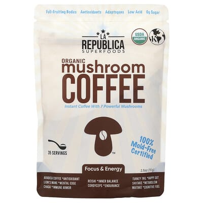 Organic Mushroom Coffee, Instant Coffee With 7 Mushrooms, 2.5 oz (70 g)