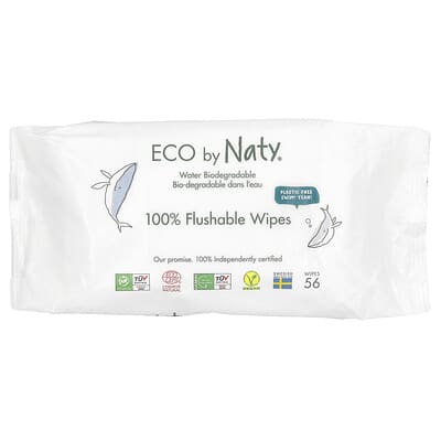 100% Flushable Wipes, Fragrance Free, 56 шт