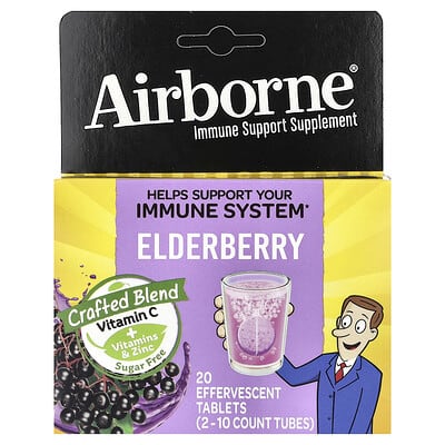 Добавка для поддержки иммунитета AirBorne Elderberry 2 тюбика по 10 шипучих таблеток