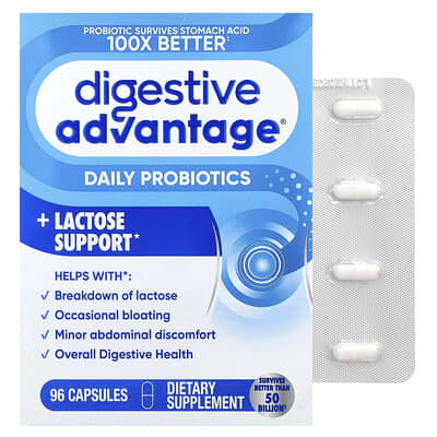 Пробиотики для пищеварения Digestive Advantage®, поддержка лактозы, 96 капсул