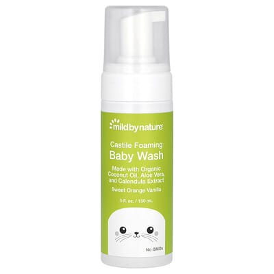 Очищающее средство для купания младенцев Mild By Nature Foaming Castile, сладкий апельсин и ваниль, 5 fl oz (148 ml)