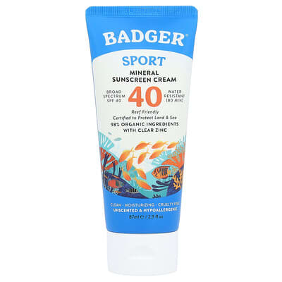 Спортивный минеральный солнцезащитный крем SPF 40, без запаха, 87 ml