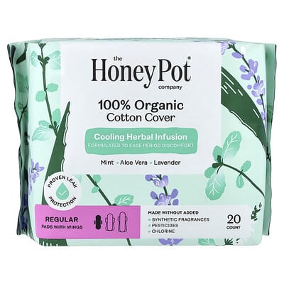 Organic Cooling Herbal Infusion, Pads with Wings, Regular, 20 Count