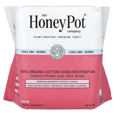 Органические прокладки с травами The Honey Pot Company, с крылышками, после родов, 12 шт