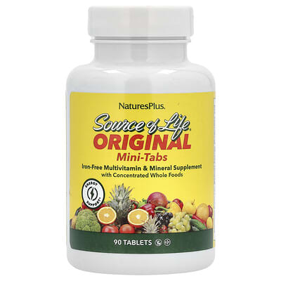 NaturesPlus Source of Life, оригинальные мини-таблетки, мультивитаминный и минеральный комплекс, без железа, 90 таблеток