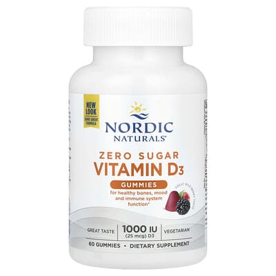 Zero Sugar витаминные мармеладные конфеты Vitamin D3, Great Wild Berry, 25 mcg (1,000 IU), 60 шт.