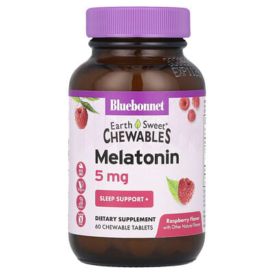 EarthSweet® жевательные таблетки, мелатонин, малина, 5 mg, 60 жевательных таблеток