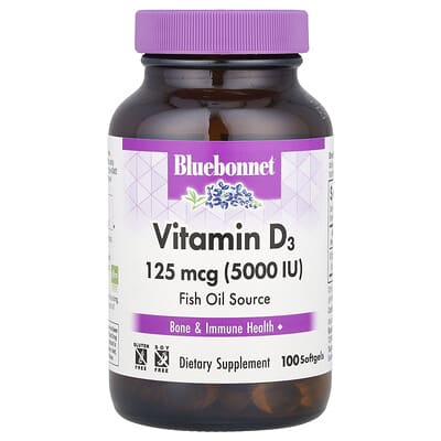 Bluebonnet Nutrition витамин D3, 125 mcg (5,000 IU), 100 мягких капсул