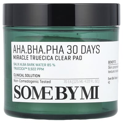 AHA/BHA/PHA, 30 Days Miracle Truecica Clear Pad, 70 дисков, 4.22 fl oz (125 ml)