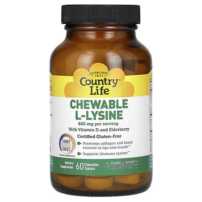 Country Life жевательные таблетки L-Lysine, Tangy Orange Twist, 60 шт.
