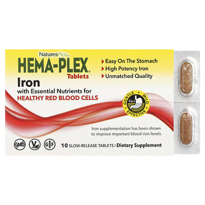 Hema-Plex®, железо с необходимыми питательными веществами для здоровых эритроцитов, 10 таблеток пролонгированного действия
