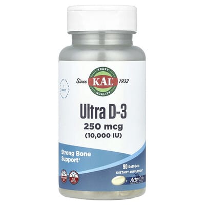 Витамин Ultra D-3, 250 mcg (10,000 IU), 90 мягких капсул KAL