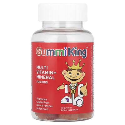 GummiKing мультивитамины + минералы Детский, виноград, лимон, апельсин, клубника и вишня, 60 мармеладок