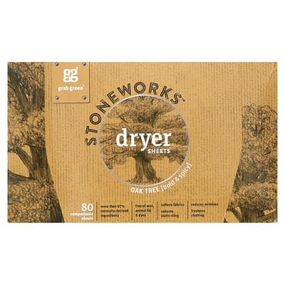 Grab Green Салфетки для сушильной машины Stoneworks, Oak Tree, 80 шт. компостируемых салфеток