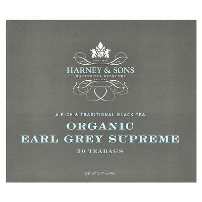 Черный чай, Organic Earl Grey Supreme, 50 чайных пакетиков, 3.17 oz (90 g)
