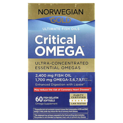 Renew Life Norwegian Gold® Critical Omega™ Ultimate Fish Oils 60 мягких желатиновых капсул