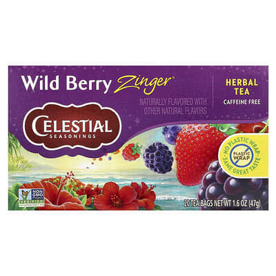 Celestial Seasonings травяной чай Wild Berry Zinger®, без кофеина, 20 чайных пакетиков, 1.6 oz (47 g)