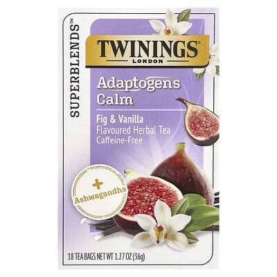 Superblends™, Adaptogens Calm травяной чай, Fig & Vanilla, Caffeine Free, 18 чайных пакетиков, 1.27 oz (36 g)