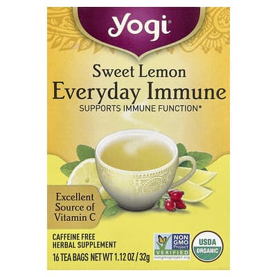 Everyday Immune, Sweet Lemon, Caffeine Free, 16 чайных пакетиков, 1.12 oz (32 g) каждый