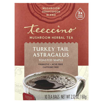 Травяной чай Miraculous Mushroom™, Turkey Tail Astragalus, Toasted Maple, без кофеина, 10 пакетиков, 2.12 oz (60 g)
