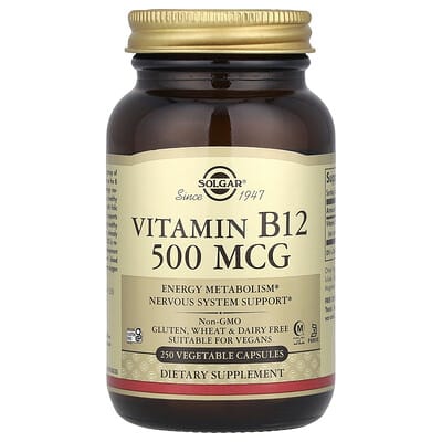 Витамин B12 Solgar, 500 mcg, 250 Vegetable Capsules