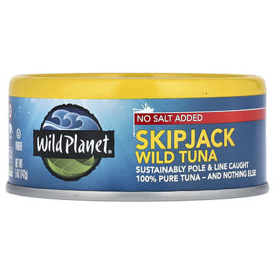 Дикий тунец Skipjack, без добавления соли, 5 oz (142 g)