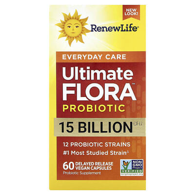 Renew Life Ultimate Flora™, пробиотик для ежедневного ухода, 60 веганских капсул с замедленным высвобождением